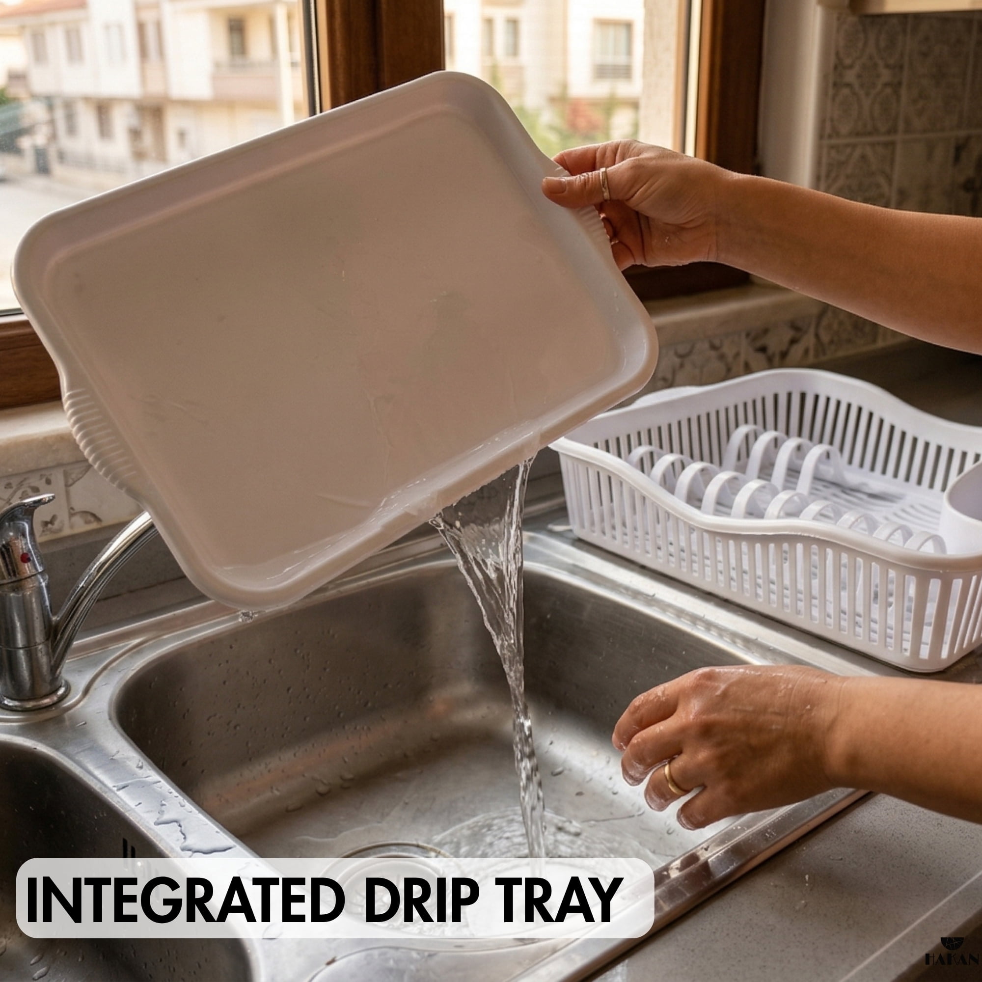 Hakan Dish Drying Rack with Drainboard & Cutlery Holder, Plastic, 17.9x12.5x3.7”