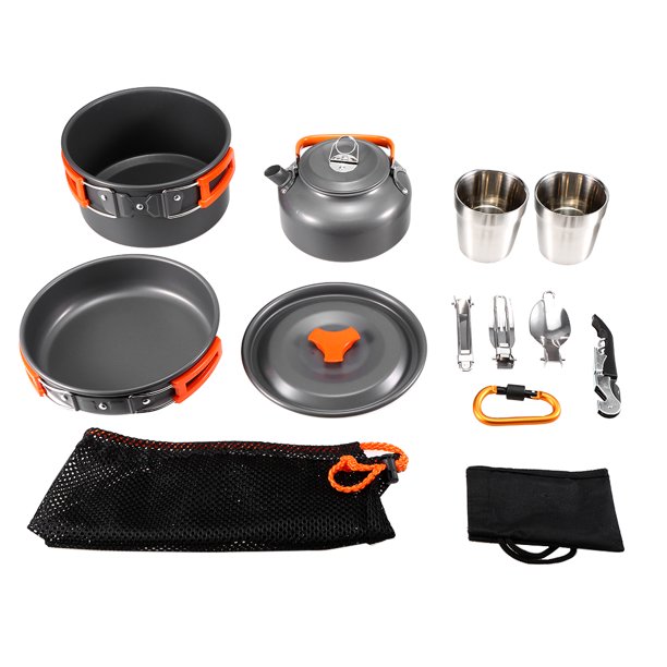Outdoor Camping Cookware 10 Piece Pot Pan Set Backpacking Cooking