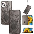 thumbnail image 2 of Case for iPhone 15 Plus Wallet Case Kickstand Magnetic Closure with Card Holder Sunflower Pattern Leather Flip Folio Durable Shockproof Cover for iPhone 15 Plus Gray Sunflower, 2 of 17
