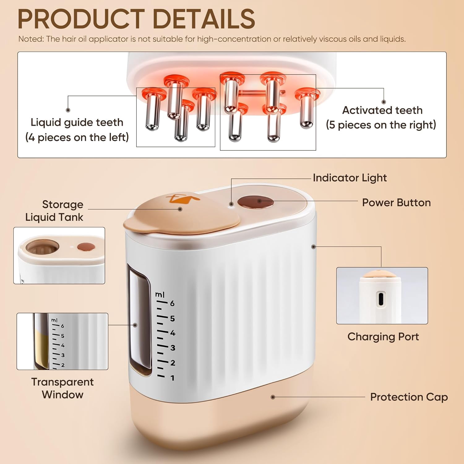 Scalp and Hair Growth Massager Comb, Hair Oil Applicator Brush, Laser Hair Growth Comb with Red Light Mode, Heal Damaged Roots & Scalp, Compact & Easy to Use