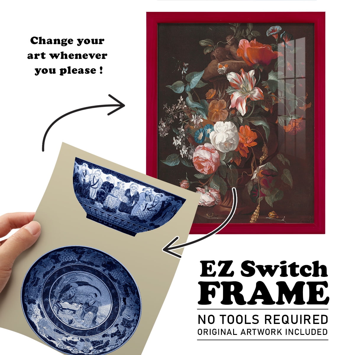 Porcelain in Blue and White II -Framed Print w/glass-Cherry Red
