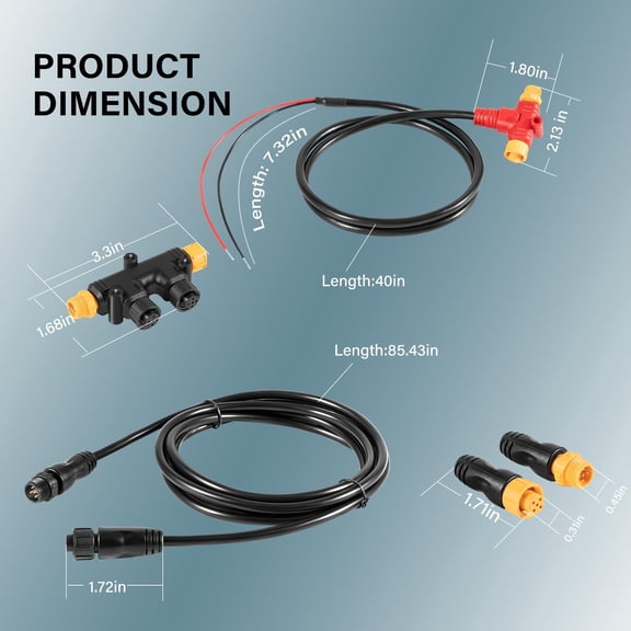 1 Set NMEA 2000 Network Starter Kit, Cables Cables Tees Terminators, Waterproof Marine Network Cable Kit for Fishfinder Chartplotter, Black
