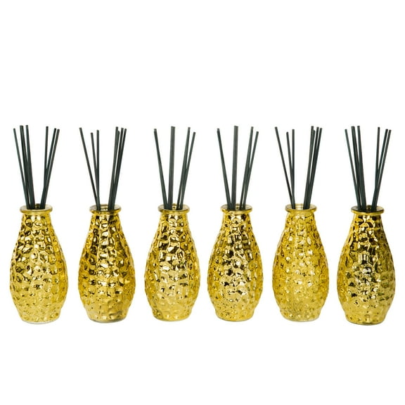 EAST CREEK 8oz Diffuser Bottles w/ 48pcs Dark Grey Fiber Sticks (Gold) - 6pk