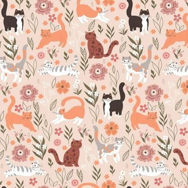 VEELIKE Pink Chasing Cat Wallpaper for Bedroom Waterproof Cute Kitten Floral Peel and Stick Contact Paper for Walls Pink Animal Wallpaper Removable Self Adhesive Wall Paper for Playroom 17.7"x118"