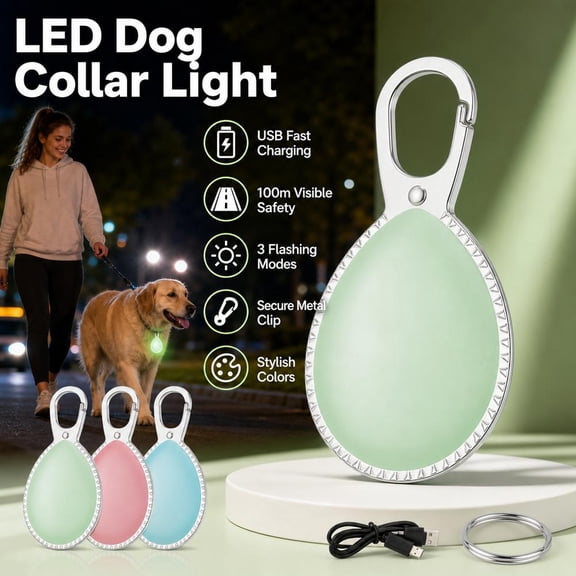 Pet Glow Pendant for Dog Collar, USB Rechargeable Safety Light for Night Walks, 3 Mode LED Beacon for Pets with Carabiner