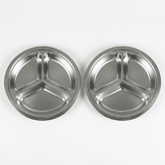 UCEI 2 Pack Stainless Steel Meal Trays 3 Section Divided Plates 9.25 Inch