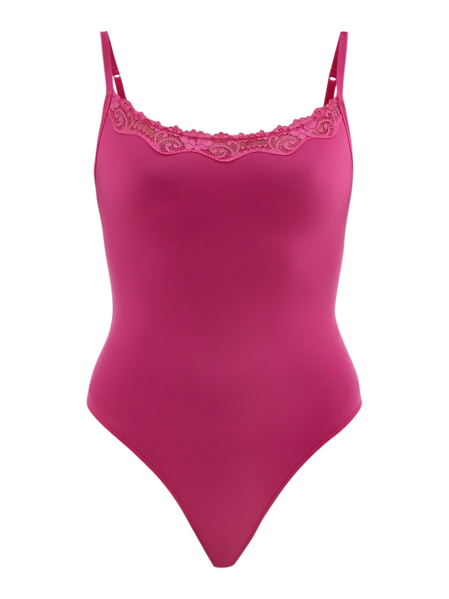 No Boundaries Women's Fit Stretch Thong Bodysuit with Lace Trim, Sizes XS-3XL