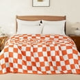 thumbnail image 2 of Whale Flotilla Checkered Knit Queen Size Blanket for Bed, Soft Fluffy and Cozy, 90"x90", Orange, 2 of 8