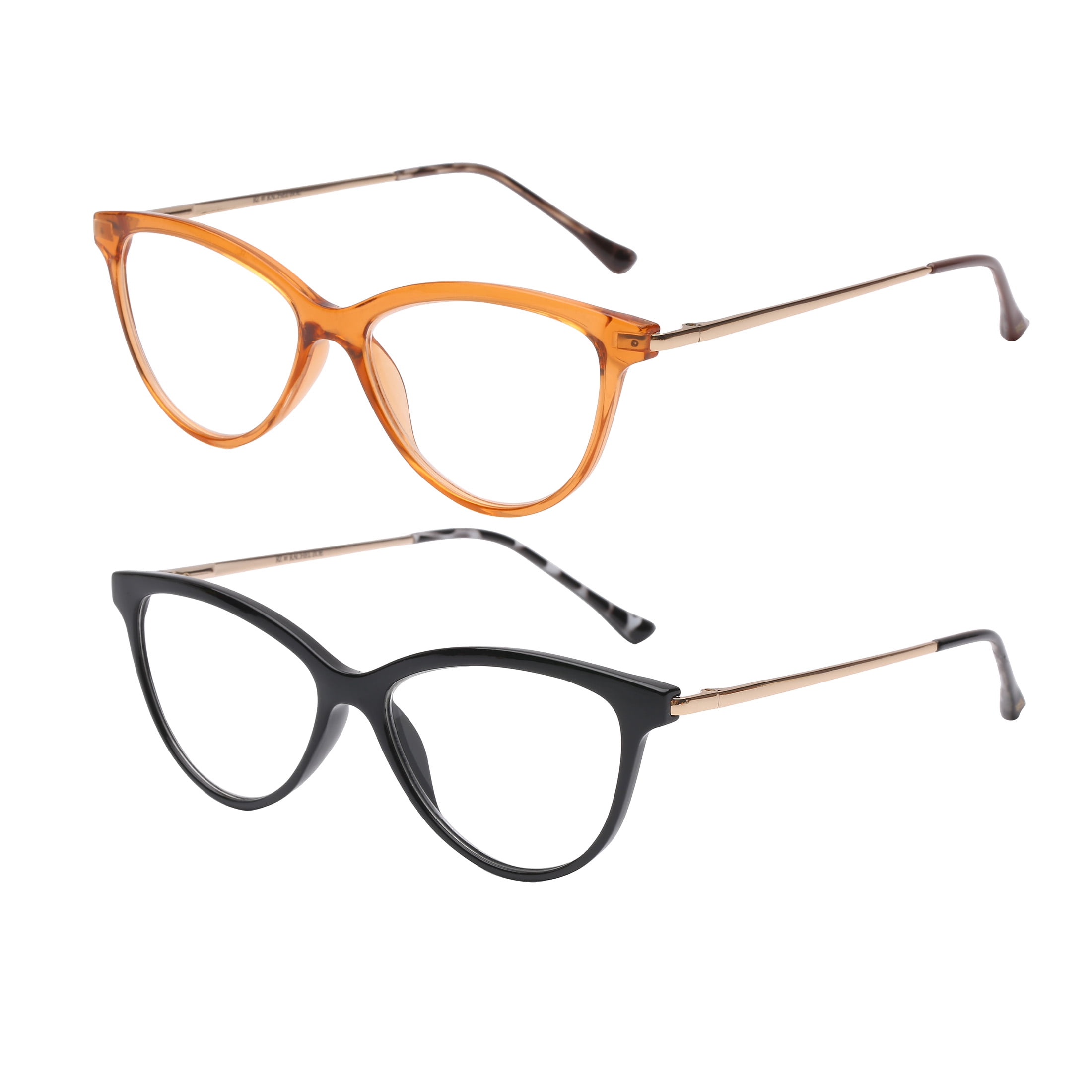 (2 pack) Rz by Rachel Zoe Womens Cateye Reading Glasses with Case, Black/Crystal Brown, Tabitha +1.50