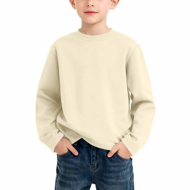 Blusas y camisas de manga larga con cuello redondo para niño, color liso, cuello redondo, talla mediana, manga larga, informal, cómoda, blusa de poliéster para niños de cedro