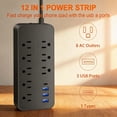 thumbnail image 3 of Surge Protector Power Strip, 8 Outlets with 4 USB Ports (1 USB C),Flat Plug Power Strip with 4 Feet Extension Cord, Wall Mount, Desk USB Charging Station for Home, Office, ETL,1700 Joules,Black, 3 of 8