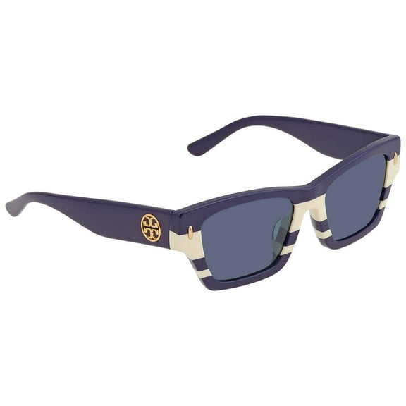 Tory Burch TY 7169U Plastic Womens Rectangle Sunglasses Navy Ivory Vintage Stripes 52mm Adult