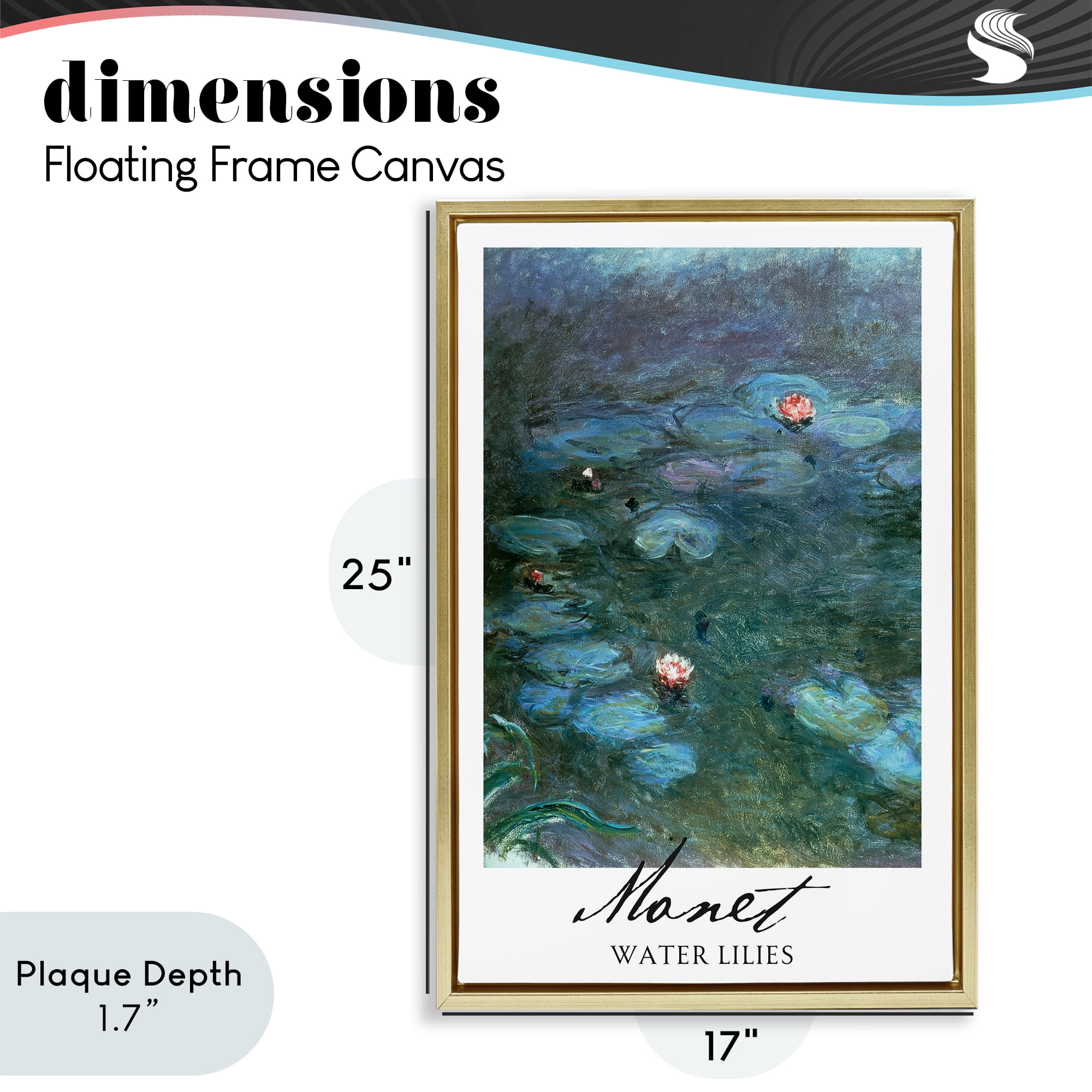 Stupell Industries Monet Water Lilies Gold Framed Floater Canvas Wall Art, design by Vintage Hustle