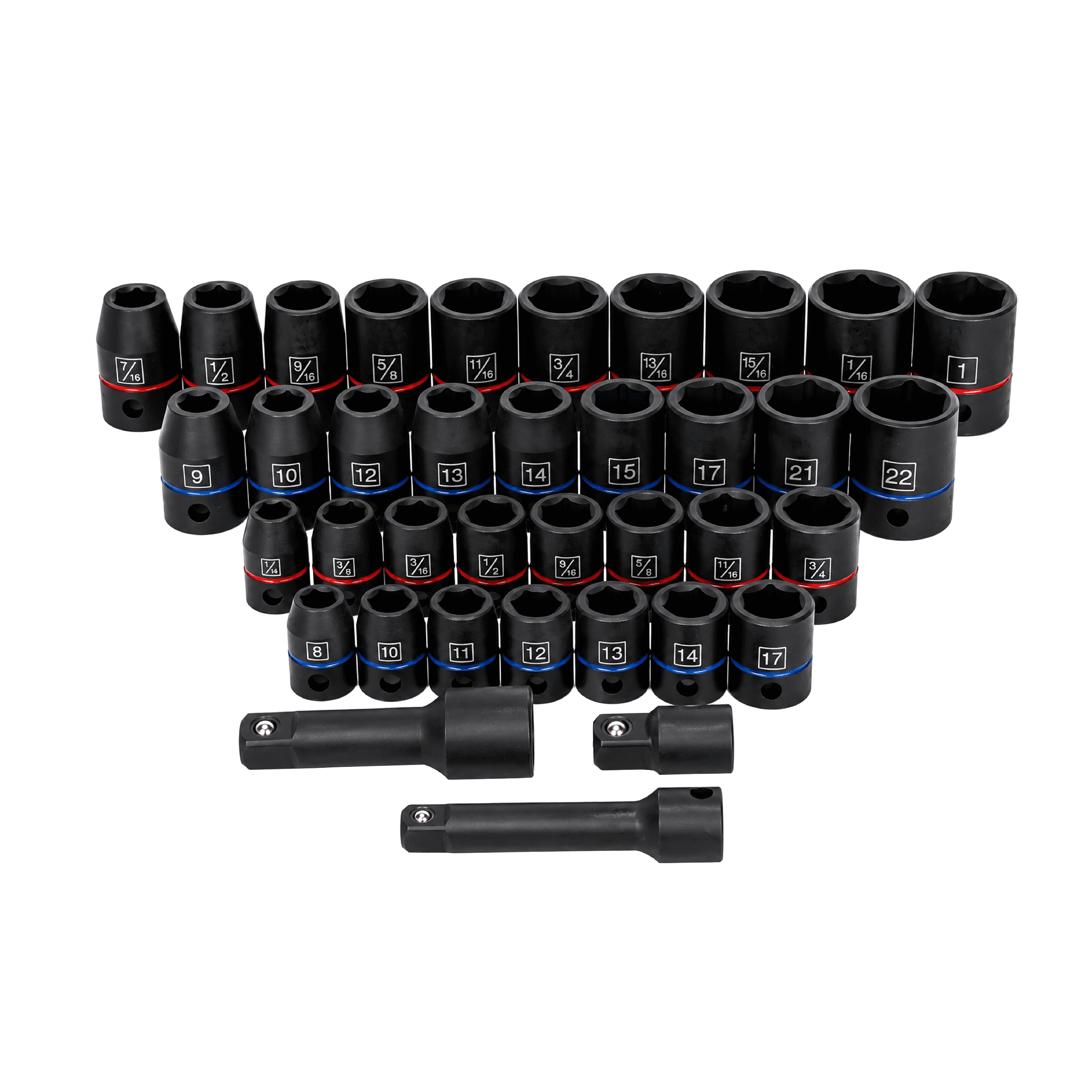 Hyper Tough 37-Piece 3/8-in., 1/2-in. Drive Impact Socket Set, SAE & MM
