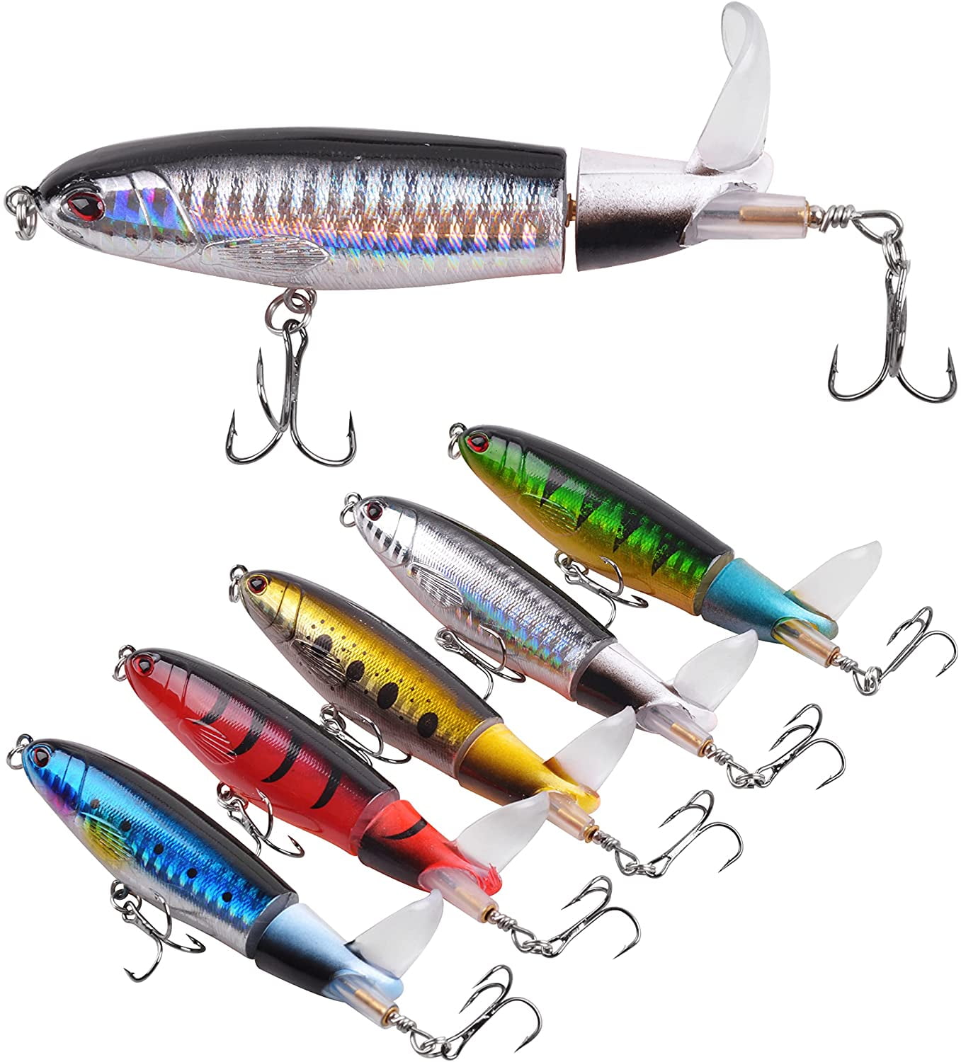 MoKo Fishing Topwater Bass Lures, Freshwater Saltwater Kit Lifelike  Artificial Bass Lures Floating Rotating Tail Lures Bait with Barb Treble  Hooks