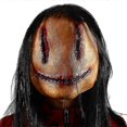 thumbnail image 2 of Halloween Horror Fancy Dress Party Mask Bloody Lifelike Horror Smiley Cosplay Tricky Latex Pullover Mask With Hair Costume Props, 2 of 5