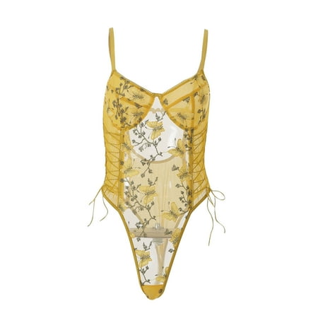 GuessLookry 2023 Babydoll Lingerie For Women Camisole Butterfly Floral Sexy Lace Embroidered Belt Lace Up Lingerie Bodysuit Valentine Gift