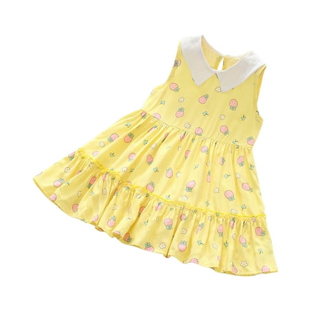 

Kukoosong Summer Toddler Girls Casual Dresses Toddler Kids Baby Girl Clothes Fashion Cute Sleeveless Sweet Flower Print Ruffle Dress Yellow 5-6 Years