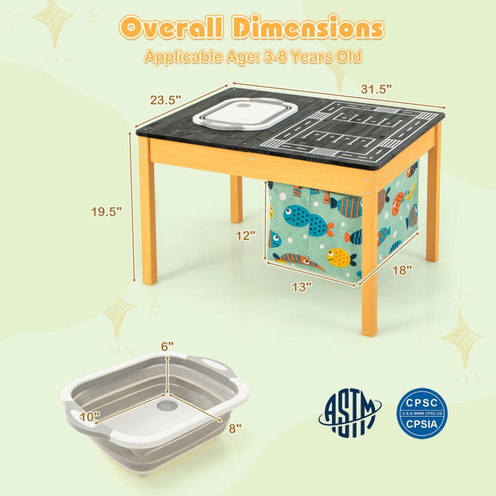 Canddidliike 3-in-1 Kids Sand Water Activity Table with Foldable Storage Bin, Kids Table for Arts & Crafts, Snack Time, Homeschooling, Homework