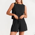 thumbnail image 2 of Womens Summer Solid Cotton Linen 2 Piece Outfits Sleeveless Tank Tops with Drawstring Wide Leg Shorts Sets Loungewear, 2 of 7