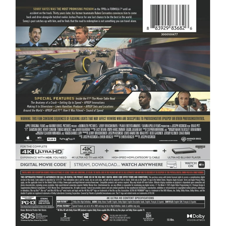 SDS, F1 The Movie, 4K Ultra HD + Digital Copy, Action, Warner Bros