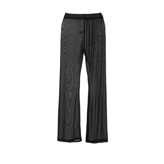 Suanet Women See-through Mesh High Waist Wide Leg Pants Bikini Cover Up