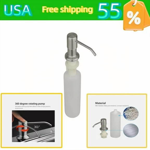360° Sink Soap Dispenser Stainless Steel Kitchen Hands Liquid Pump Withbottle1Pc