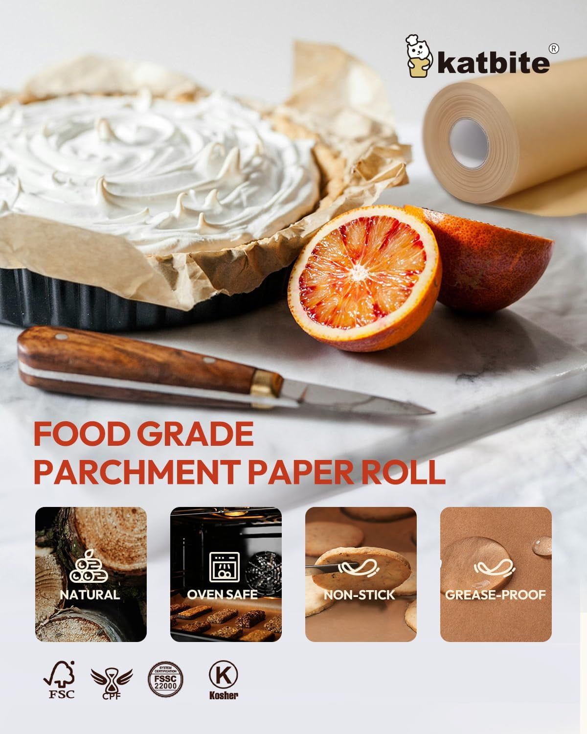 Unbleached Parchment Paper Roll, 15in x 242ft, 300 Sq.Ft, Non-Stick with Serrated Cutter for Baking, Cooking, Air Fryer