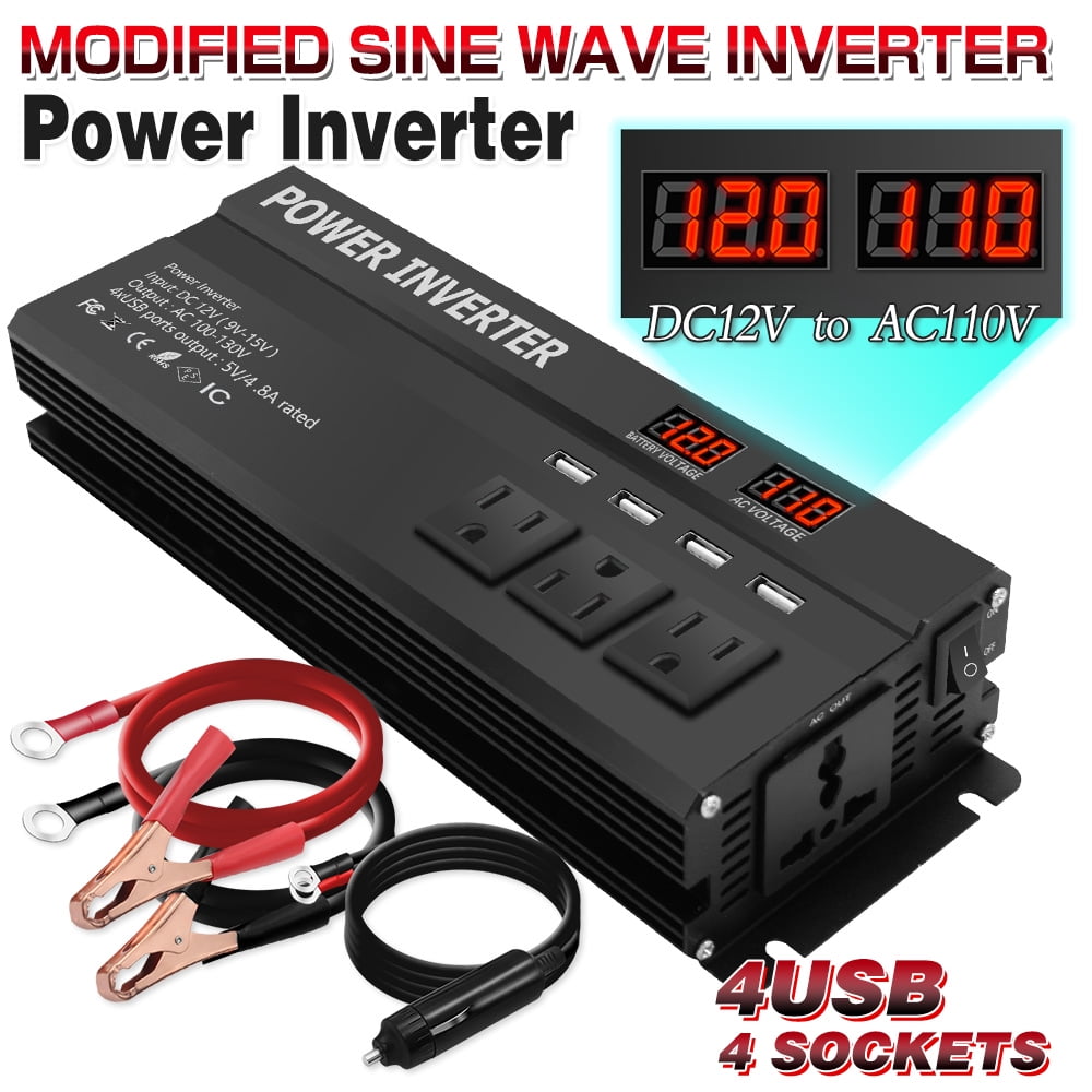 LVYUAN 1000W 2000W Modified Sine Wave Peak Power Inverter, 12V DC to 110V AC Car Inverter with Dual USB & AC Outlets, LCD Display, Red for RV, Truck, Camping, Travel (Inversor de Energía para Auto)