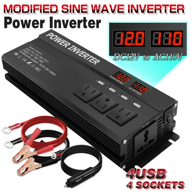 LVYUAN 800 Watts Power Inverter Car Converter DC 12V to AC 110V 4USB