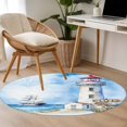 thumbnail image 5 of Nautical Blue Round Area Rug 4 FT, Non Slip Indoor Outdoor Rug, Lighthouse Ocean Sailboat Summer Painting Washable Soft Circular Carpet Non-Shedding Floor Mat for Coffee Table Nursery Foyer Balcony, 5 of 9