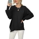 thumbnail image 1 of Jersey de punto acanalado suéter de manga larga con cuello redondo y abertura lateral para mujer para Otoño Invierno, 1 of 4