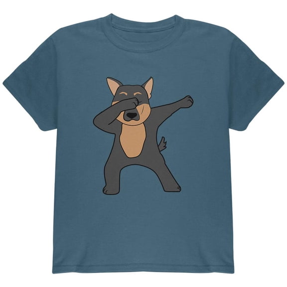 Dabbing German Shepherd Youth T Shirt Indigo Blue YXL