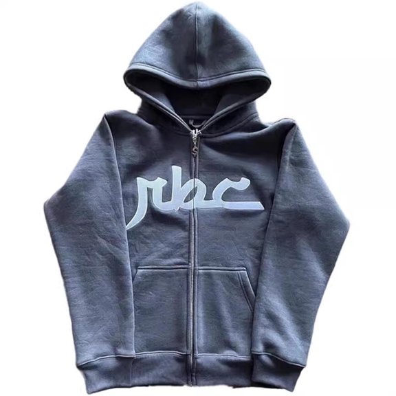 Zip Hoodie Men Abstract Letter Print Baggy Long Sleeve Hoodie with Pocket Fall Winter Streetwear Graphic Hoodies for Men