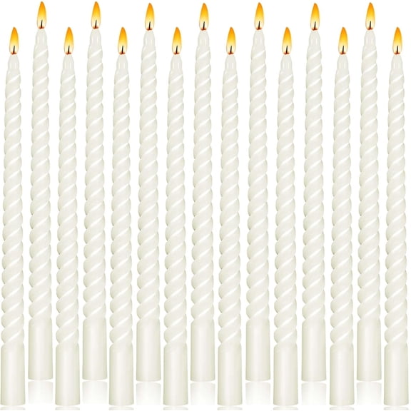 16 PCS Spiral Taper Candles,10 Inch Twisted Taper Candle,Unscented Twisted Candlesticks,Dinner Candles,Dripless Long Candle Sticks for Dinner Party Wedding (White)