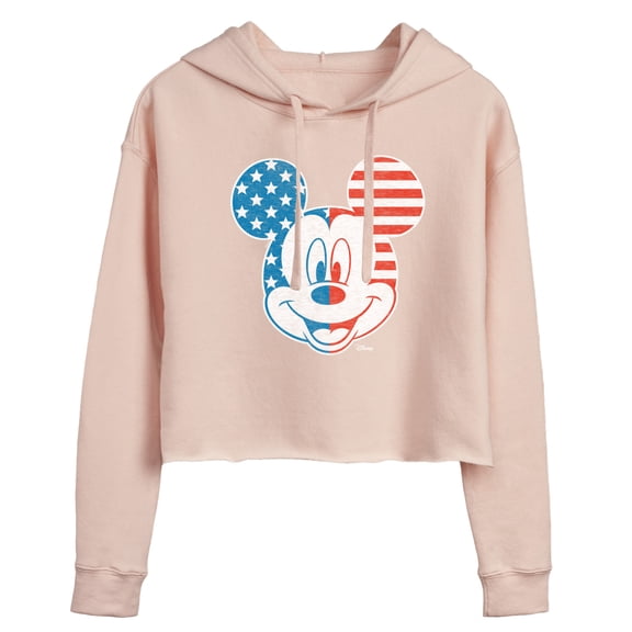 Disney - Americana - Mickey Face Stars And Stripes - Juniors Cropped Pullover Hoodie