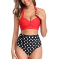 thumbnail image 2 of Traje de baño de bikini vintage para mujer, conjunto de dos piezas de cintura alta con volantes y pantalones de bikini con volantes y cordones, en combinación con traje de baño 3/4, 2 of 6