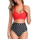 thumbnail image 2 of Traje de baño de bikini vintage para mujer, conjunto de dos piezas de cintura alta con volantes y pantalones de bikini con volantes y cordones, en combinación con traje de baño 3/4, 2 of 6