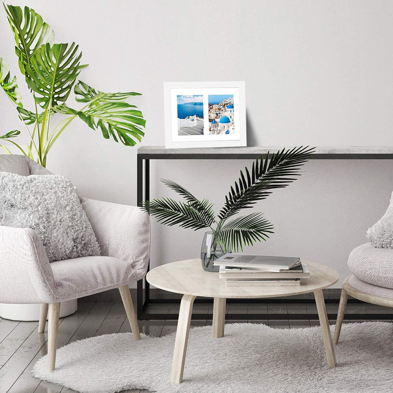 Americanflat 4x6 Double Picture Frame in White- Composite Wood with Shatter Resistant Glass - Horizontal and Vertical Formats for Wall and Tabletop