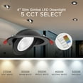 thumbnail image 4 of Maxxima 4 in. Rotatable Slim Recessed LED Floating Gimbal Downlight, 850 Lumens 5 CCT Selectable, Dimmable, Black, 4 of 10