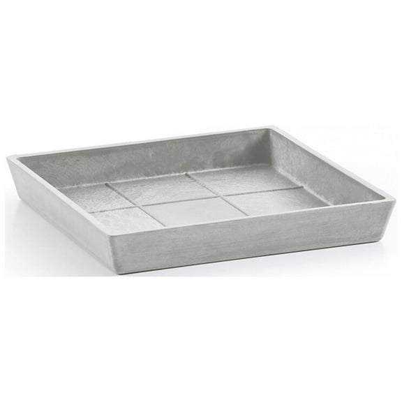 Ecopots Square Plastic Modern In/Outdoor Planter Flower Pot Saucer, White Grey, 7"