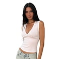 thumbnail image 1 of Camisetas sin mangas de verano para mujer, con estampado de lunares a la moda o color liso, corte ajustado, escote en V profundo, ideales para salir., 1 of 8
