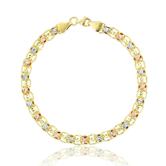 Decadence 10K Tricolor Gold Diamond Cut Beads Linked Bracelet