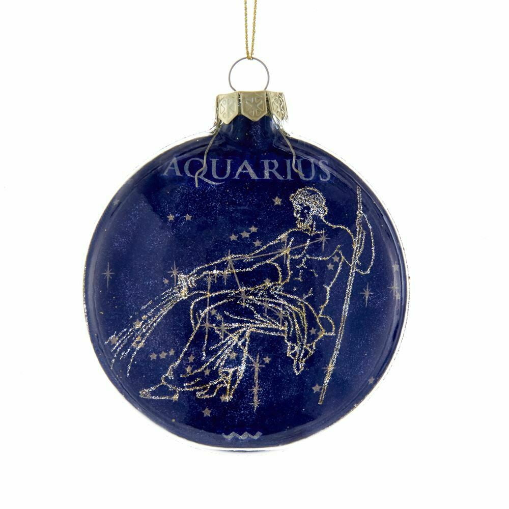 Zodiac AQUARIUS Constellation Glass Disc Christmas Ornament, by Kurt