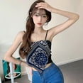 thumbnail image 2 of Prettyui Women Print Irregular Slim Sexy Backless Exposure Navel Fake Two Pieces Camisole Crop Top, 2 of 5