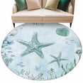 thumbnail image 2 of Teal Starfish Round Living Room Rugs 8 ft, Summer Shell Coral Washable Large Area Rug with Non-Slip Sturdy Edge Binding Round Carpet for Dining Room Kitchen Office, 2 of 9