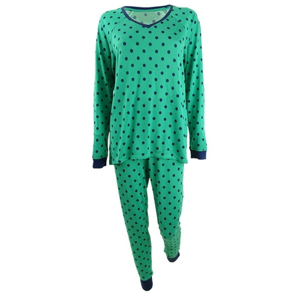 Jenni Women's Knit Pajamas & Sleep Mask 3pc Set (M, Green Dot)