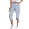 thumbnail image 2 of Women's Cargo Capri Pants High Waisted Relaxed Fit Casual Summer Cropped Trousers Elastic Knit Loose Cuffed Hem Blue, 2 of 7
