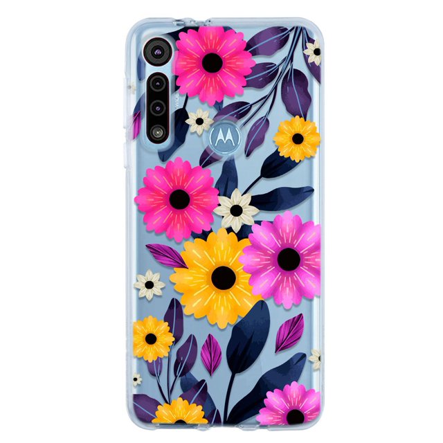 Funda Para Moto One Macro Flores Amarillas y Magenta, Uso Rudo, InstaCase Protector para Moto One Macro Antigolpes, Case Flores Amarillas y Magenta