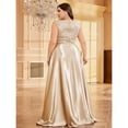 thumbnail image 6 of AURA Plus Size Evening Dress Long Sleeve V Neck Slim Fit Fishtail Formal Maxi Gown Spandex Color Block Women 0XL 4XL, 6 of 7